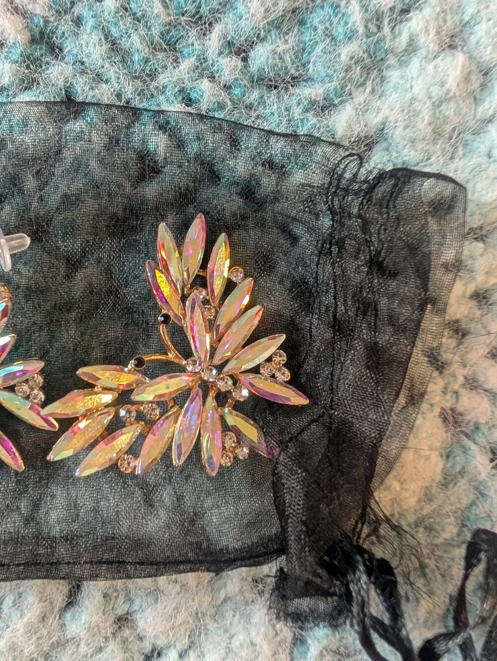 Iridescent‎ Crystal Butterfly  Earrings - Pink Gold Accent